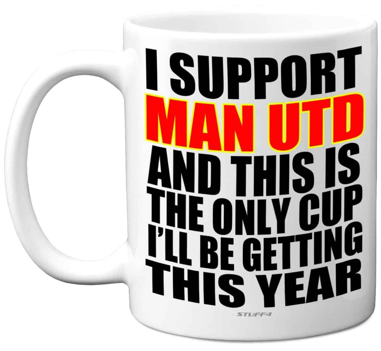 Funny Football Christmas Mug Gift for Man United Fans - Footy Only Cup - Joke Xmas Birthday Mugs Present Gifts for Son Dad Brother Uncle Colleague Friend Cousin, 11oz Ceramic Coffee Tea Cup