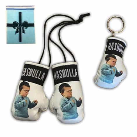 White Hasbulla Mini Boxing gloves & Keyring Set, Humorous Presents for Male Partners, Female Friends, Car Decorations, Christmas gifts.