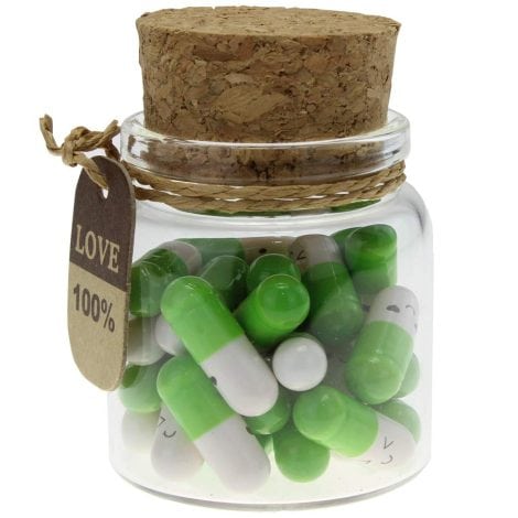 INFMETRY Charming Capsules in a Glass Container Adorable Pill Messages Romantic Gifts for Partner (25pcs Green)