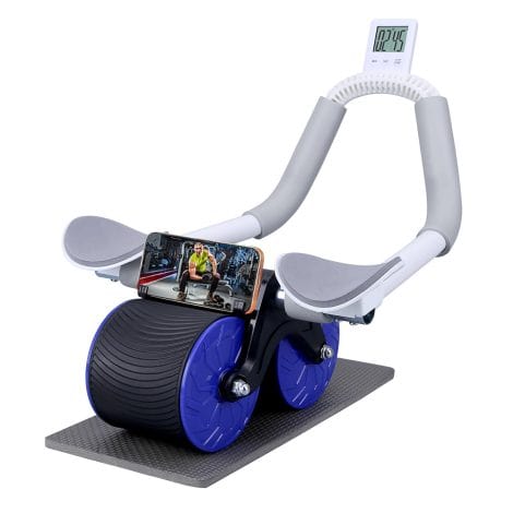 Automated Bounce Belly Roller, Wheel with Clock Elbow Assist for Novices, Dual Wheel with Knee Pad Holder for Home Fitness.