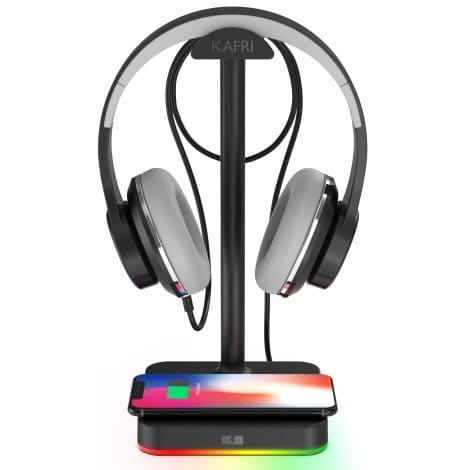 KAFRI RGB Headphone Stand with Wireless Charger for Gaming Headsets, featuring QI Fast Charging – Ideal for Gamers.