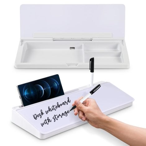 BubPen Desktop Glass Whiteboard Holder with Pen and Rub, Home Office Gadgets, Desk Accessories Organizer with Storage, Small Writing Board, WFH.