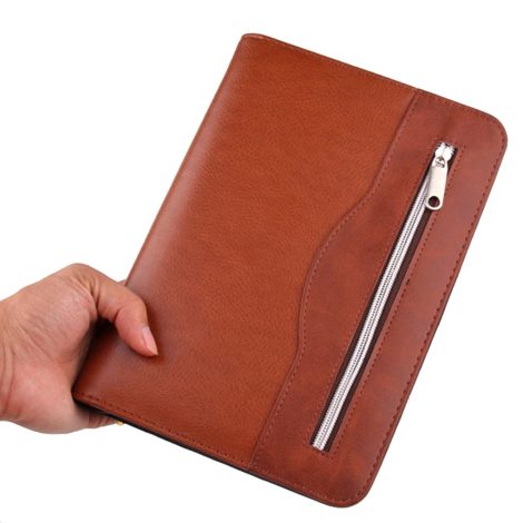 Men’s Gift: SAYEEC A5 Executive Conference Folder Travel Portfolio Ringbinder Folio, Brown PU Leather with Calculator.