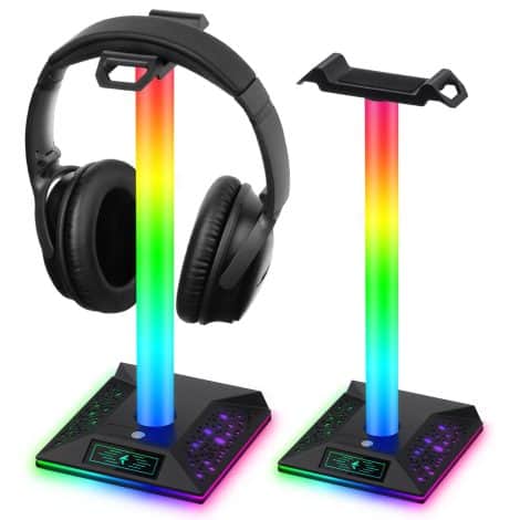 Xergur RGB Gaming Headset Stand – Headphone Holder with Type-C and 2 USB Ports, Base for Gamers’ Desktop