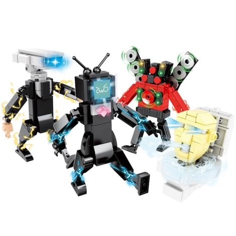 HIULLEN Skibidi Construction Bricks Toy Set, 387 PCS Loo Entertainment Model Toys with Camera Guy, Speaker Guy, and TV Guy Figures. Suitable for all ages as a perfect cake embellishment and ultimate gift for gaming enthusiasts.