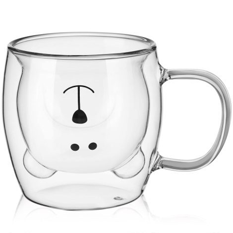 Adorable Teddy Bear Tea Cup – Double Wall Glass, Insulated Coffee Bear Mug with Handle, Perfect Gift for Valentine’s Day.