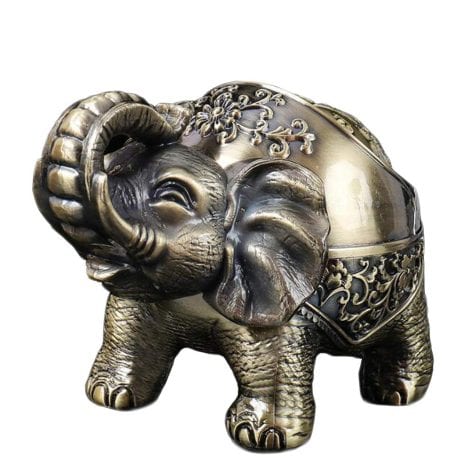 VOANZO Elephant Metal Ashtray with Lid – Stylish British Ornament for Men, Vintage Decorative Bronze Ashtray.