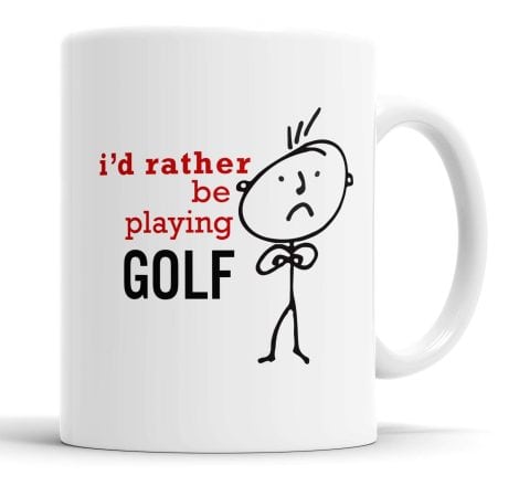 Humorous ceramic mugs with a playful print showcasing one’s fondness for golf – ideal gift for kin and pals.