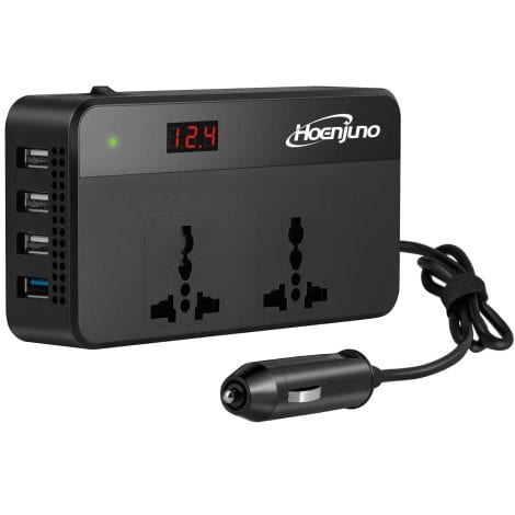 Hoenjuno 200W Vehicle Power Transformer, 12V DC to 220V AC Car Charger with 4 USB and QC 3.0 Ports