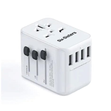 Global Travel Adapter: Six-Sisters Universal Plug with 4 USB and 1 AC Socket, All-In-One UK EU US AU Power Plug Adapter