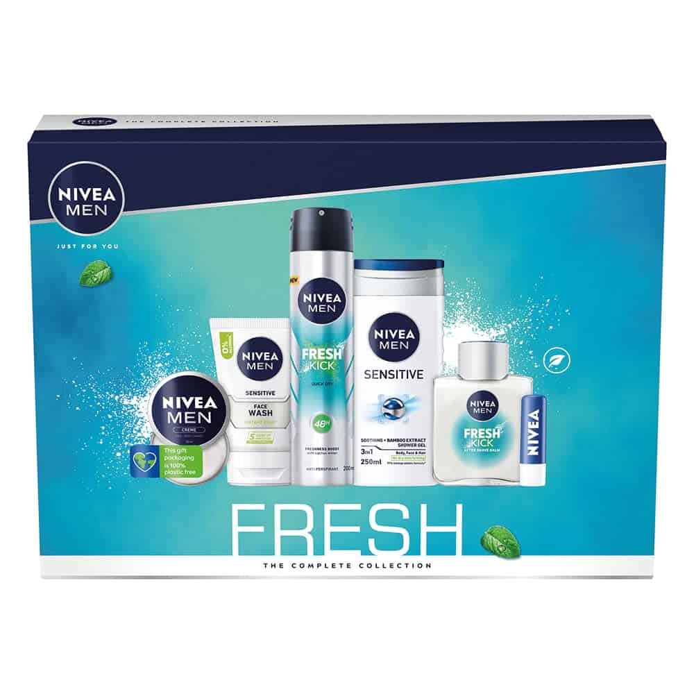 NIVEA MEN Fresh Complete Collection, Men's Toiletry Gift Set, Refreshing Men Gift Set, Sensitive Skin Men's Gift Set with 6 NIVEA MEN Products