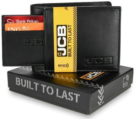 JCB – Traditional Leather Wallet, in Black – featuring RFID Technology – Accessories for Men – Holds 6 Credit Cards – Includes Zipper Pocket – High-end Wallets – Comes in a Gift Box.