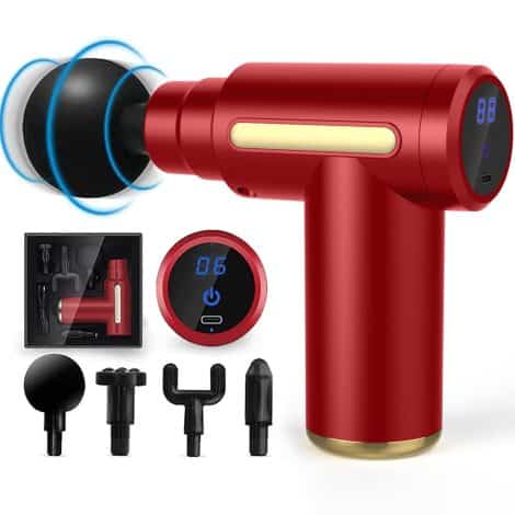 SHAVINGFUN Travel Massage Gun, Compact Deep Tissue Massager with 6 Speeds, 4 Attachments, USB Charging and Silent Operation.