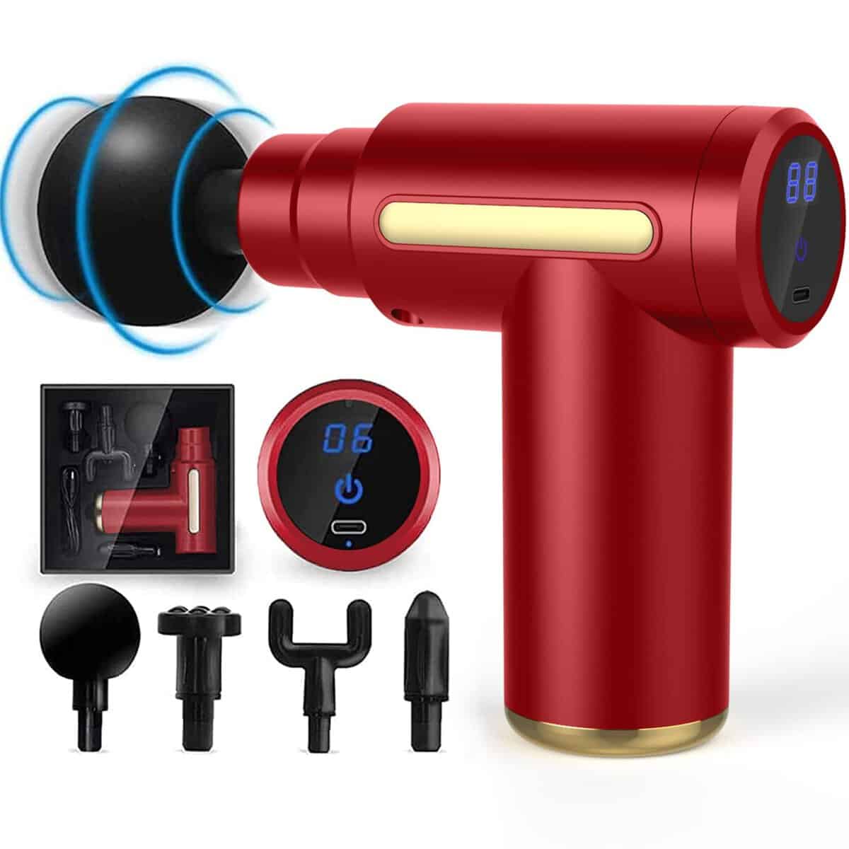 SHAVINGFUN Touring Massage Gun,Mini Massage Gun Deep Tissue,6 Speeds Percussion Muscle Massager with 4 Massage Heads 1800mAh Battery Type-C Charging Super Quiet Massage Gun