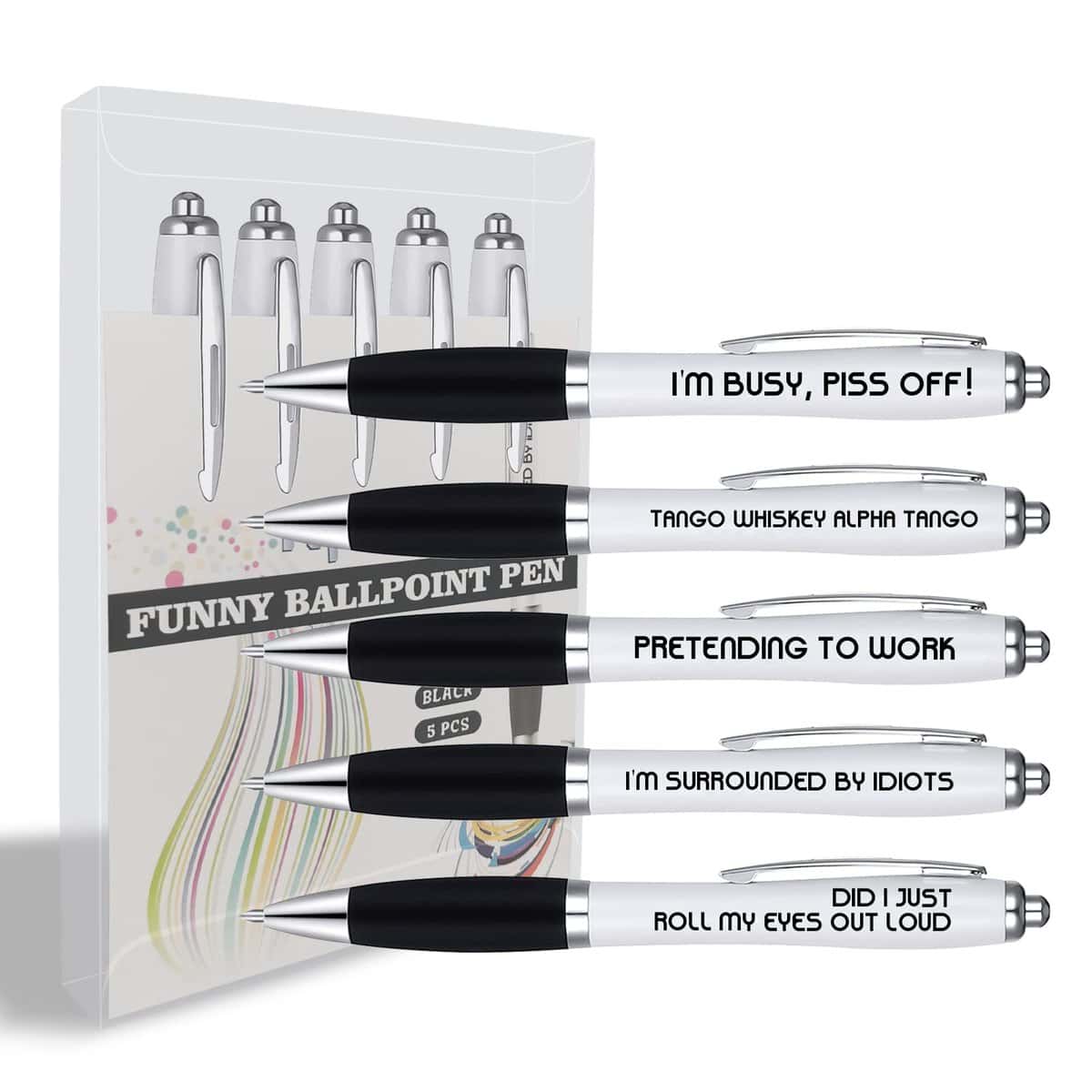 Funny Pens, 5 Pack of Rude Novelty Ballpoint Pens Gifts for Work Colleague, Funny Work Sucks Pen Set for Adults Women Men Colleague, Office Colleague Birthday or Leaving Funky Stationery Quirky Gifts