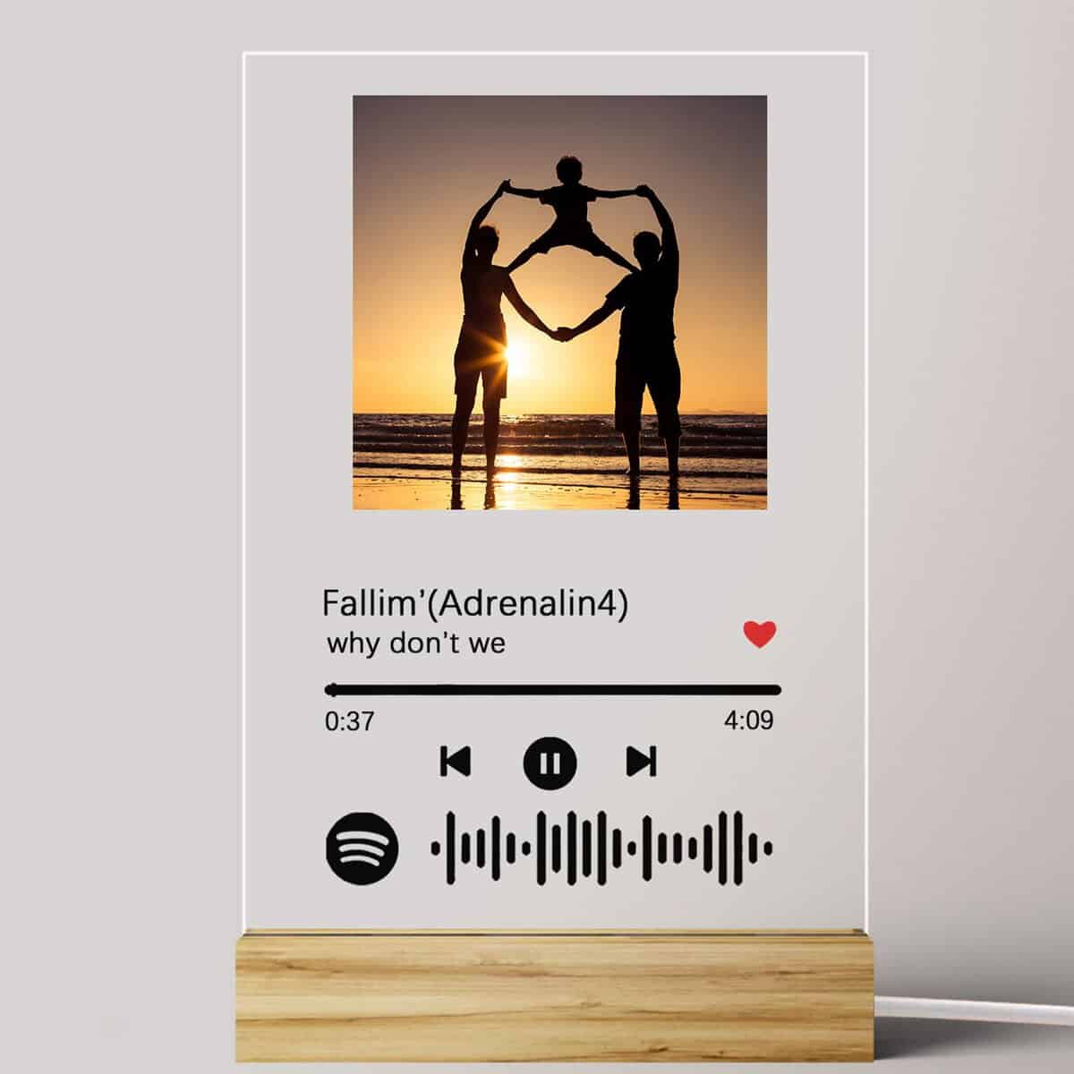 Spotify Music Code Personalised Night Light with Photo and Song / Artist Name, Spotify Glass Art Lamp Music Plaque Photo Album Cover, Gifts for Boyfriend, Girlfriend, Dad, Mum