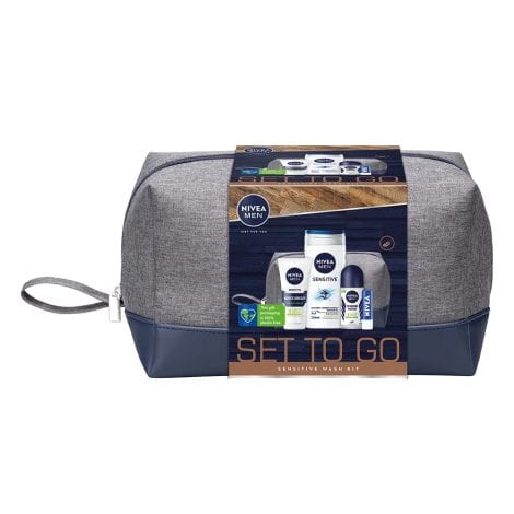 NIVEA MEN Sensitive Wash Travel Kit, Men’s Toiletry Gift Set with NIVEA MEN Crème, Skincare Gift Set for Men on the move.