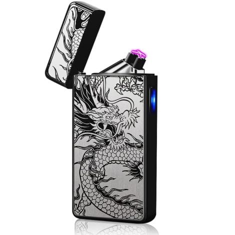 Men’s Gifts, USB Rechargeable Electric Lighter with Dual Arcs, Type-C Charging, Windproof Dragon Design – Ideal for Christmas and Birthdays.