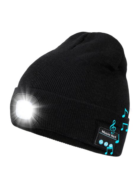 Wmcaps Presents for Men Fathers Him – Knitted Hat with Removable Light and Bluetooth, Rechargeable Wireless Headphone Cap, Suitable for Outdoor Activities, Ideal Stocking Stuffers for Christmas.