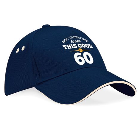 D Design Invent Print! 60th Birthday Gifts for Men and Women Baseball Cap, ideal keepsake present in Navy with Putty Trim.