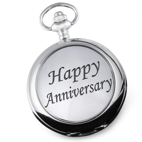 70th Platinum Wedding Anniversary Men’s Engraved Pocket Timepiece with Happy Anniversary Case Presented in a Gift Box