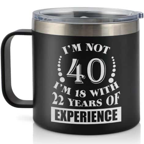 KAAYEE 40th Birthday Present for Men, 14oz Stainless Steel Travel Cup for Men Turning 40 in 1983, Birthday Gift Ideas for 40-Year-Old Dads, Brothers, Close Friends, Colleagues, and Husbands (Black-40th)