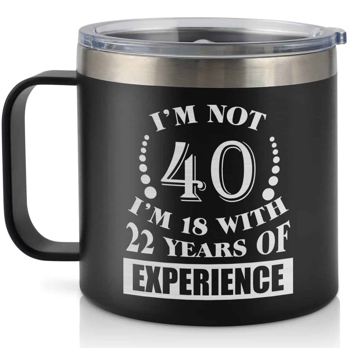 KAAYEE 40th Birthday Gift for Men, 14oz Stainless Steel Travel Mug for Men on His Birthday 1983, Ideas Birthday Gifts 40 Year Old for Dad, Bro, Best Friend, Coworker, Husband (Black-40th)