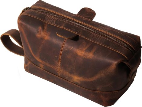 Buffalo Leather Men’s Travel Toiletry Bag: Waterproof Dopp Kit for Shaving and Grooming, Gift for Men and Women.