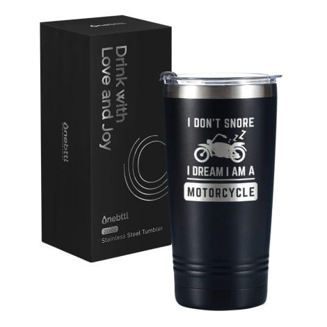 Motorcycle-themed, stainless steel 20oz/590ml tumbler for men who love bikes, perfect for Father’s Day, Christmas, or birthdays.