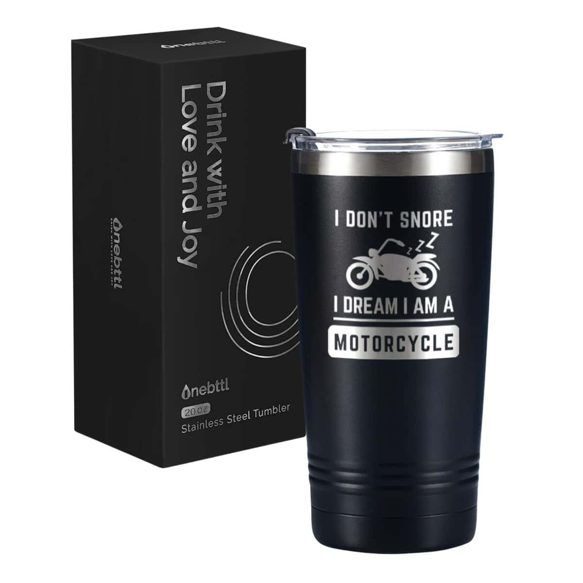 Motorbike Gifts for Men, Tumbler Travel Coffee Mug, Dad Grandad Motorcycle Lover Biker Rider Father's Day, Christmas, Birthday, Stainless Steel 20oz/590ml - I Don't Snore I Dream I'm a Motorcycle