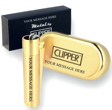 Exclusive Edition – Clipper Lighter ® Deeply Engraved Personalized Gold Metal – Engraving Complimentary for Special Occasions – Golden