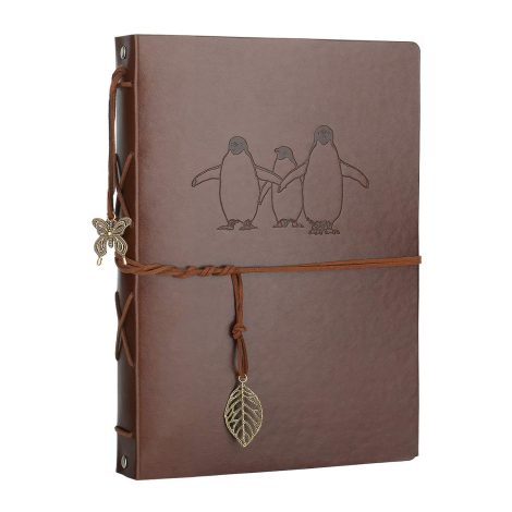 AIOR Scrapbook Photo Albums: Retro Leather Scrap Book, Reusable Black Pages, Ideal for Valentine’s, Birthdays, Penguin Enthusiasts.