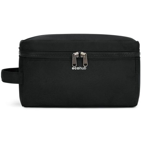 Ecohub Water-Resistant Travel Toiletry Bag, a waterproof wash bag for both men and women, with separate compartments for wet and dry items, ideal for shaving and made from recycled materials.