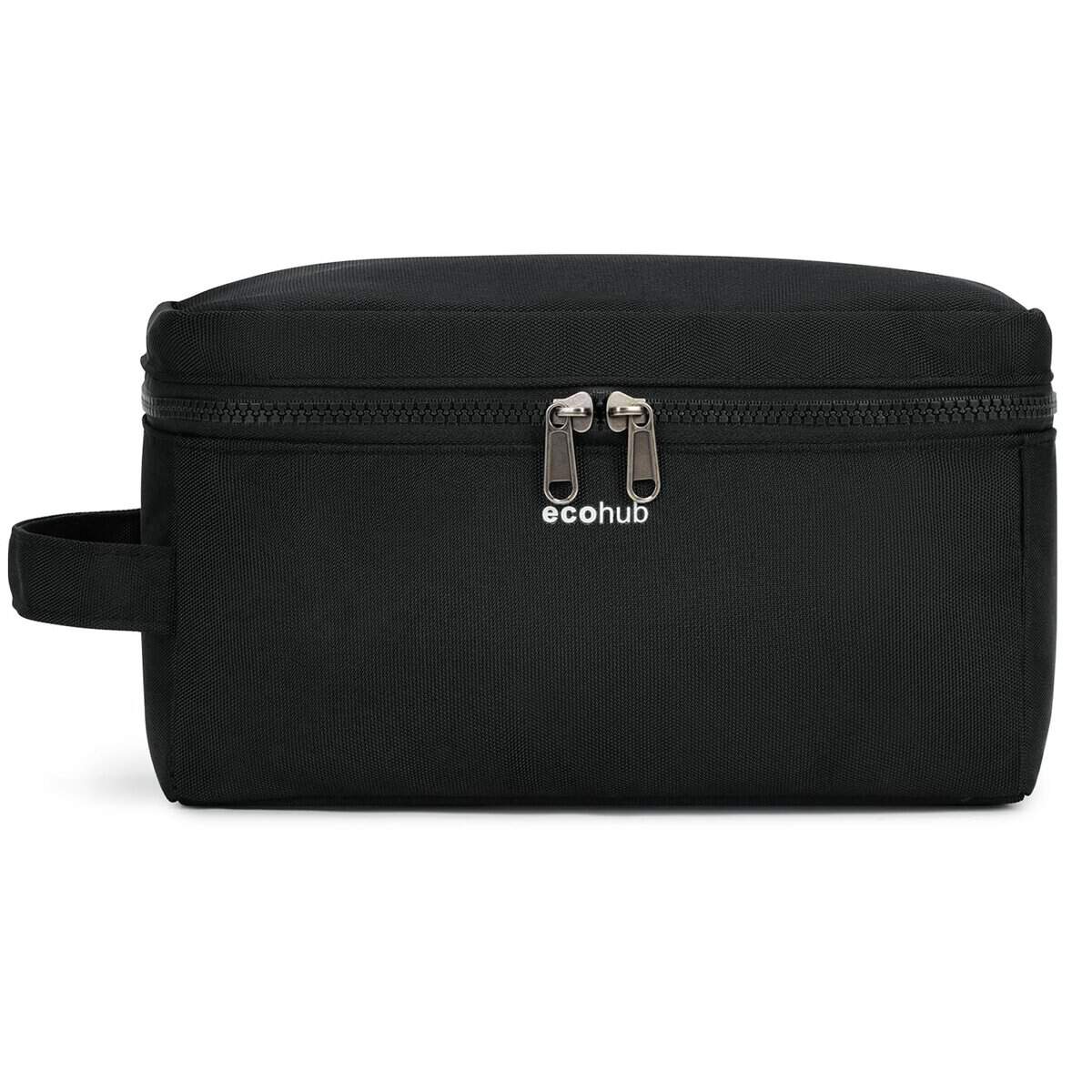 Ecohub Water-Resistant Travel Toiletry Bag, Wet and Dry Separation Wash Bag for Men Women, Dopp Kit Shaving Bag, Recycled PET Wide-Open Zipper Pouch Travel Toiletries Bag for Men Women(Black)