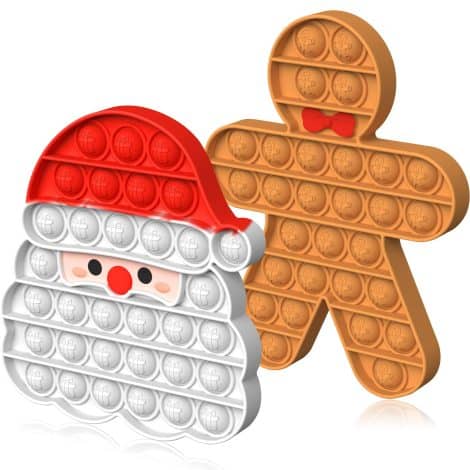 2 Christmas-themed Fidget Toys, comprising Santa & Gingerbread Man, ideal for gifting in Christmas Eve Box Party Bags. Suitable for Kids, Boys, Girls, and Babies who enjoy Popit Sensory Toys.