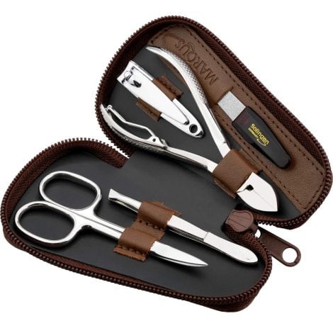 marQus Gents Nail Care Kit – Complete set for professional manicures, featuring stainless steel tools in a sleek leather case.