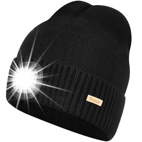 Blukar Rechargeable Lighted Beanie Hat, Black – a winter gift for men and women with built-in torch.