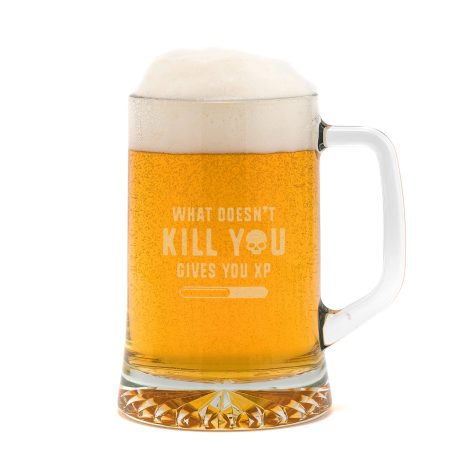 Engraved Beer Tankard for Gamers – Humorous Gaming Gifts for Men or Women: “XP for Survivors”.