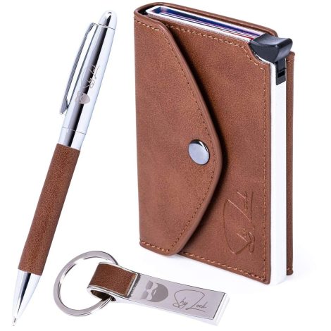 Men’s Slim Wallet Gift Box Set with RFID Blocking, Genuine Leather Credit Card Holder. Ideal Valentines, Father’s Day or anniversary gift for boyfriend, husband, father, or daughter. Offers protection against identity theft and a stylish business purse option.