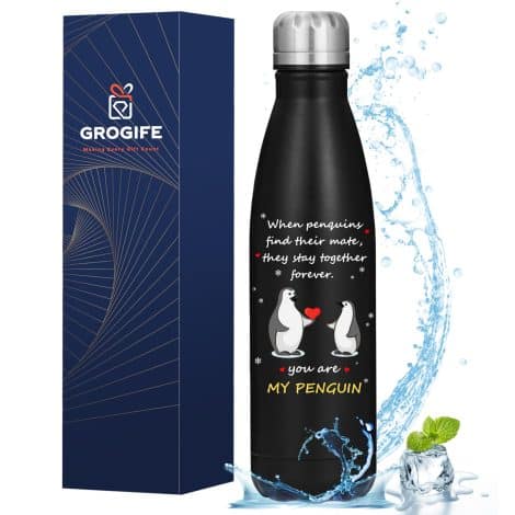 Gifts for your anniversary, boyfriend, husband or couple – charming Christmas or birthday presents to express love, with a penguin-themed 500ml water flask.