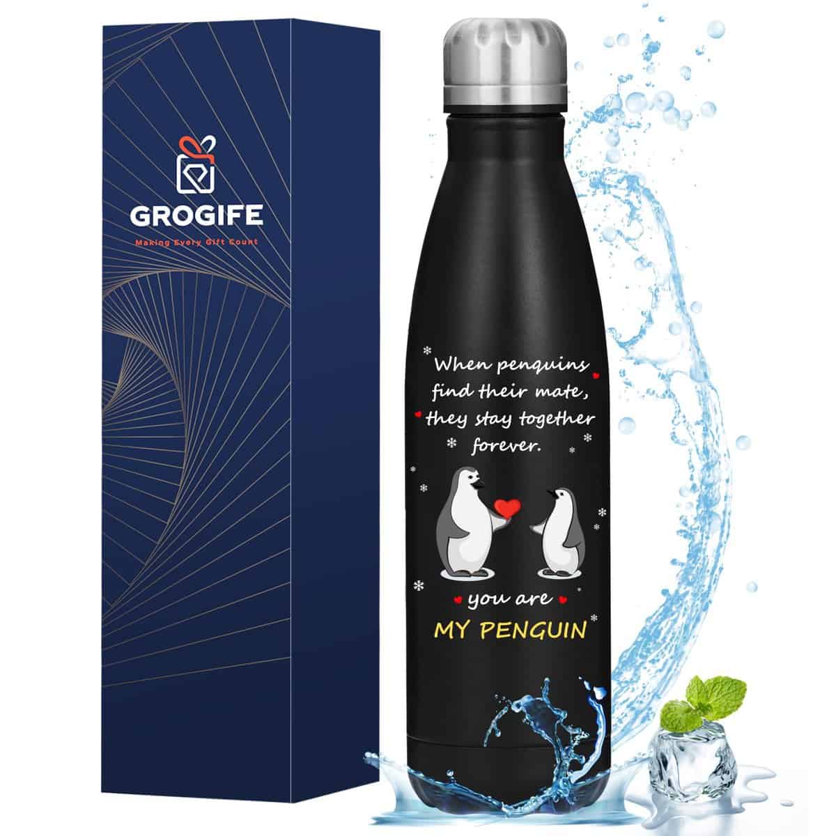 Anniversary Mens Gifts for Him Boyfriend Husband Couple - Cute Christmas Secret Santa Gifts Birthday I Love You Gifts for Men Stocking Filler Gifts Romantic, You are My Penguin Water Flask 500ml