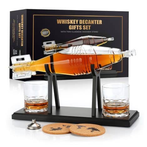 Whisky Decanter and Glass Set, Whiskey Decanter, 2 Whisky Glasses, an ideal gift for men during birthdays or holidays.