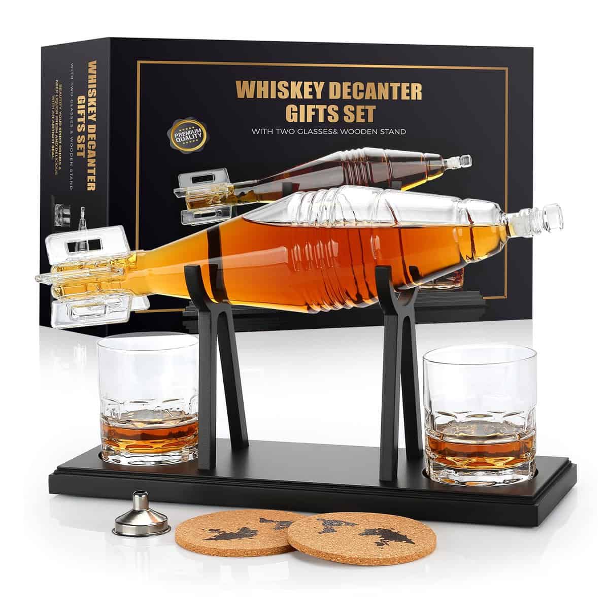 Whisky Decanter and Glass Set, Whiskey Decanter, 2 Whisky Glasses, Whiskey Gift Sets for Men Him Husband Dad Birthday Christmas Gifts for Men, Alcohol Gift Set for Liquor Brandy Bourbon Wine Decanter