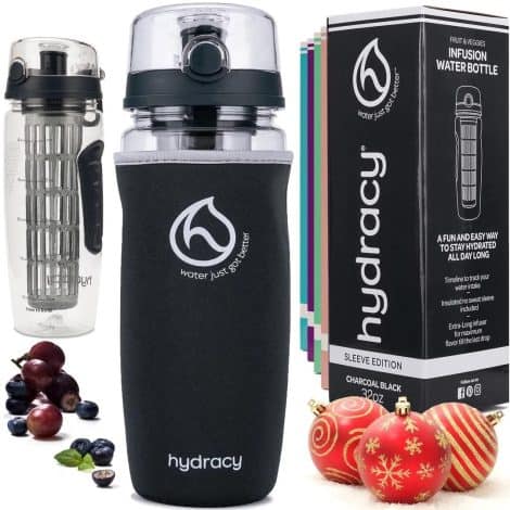 Hydracy Fruit Infuser Water Bottle – 1L Sports Bottle with Sleeve, Time Tracker and Infusion Stick + eBook  Simply Healthy Hydration