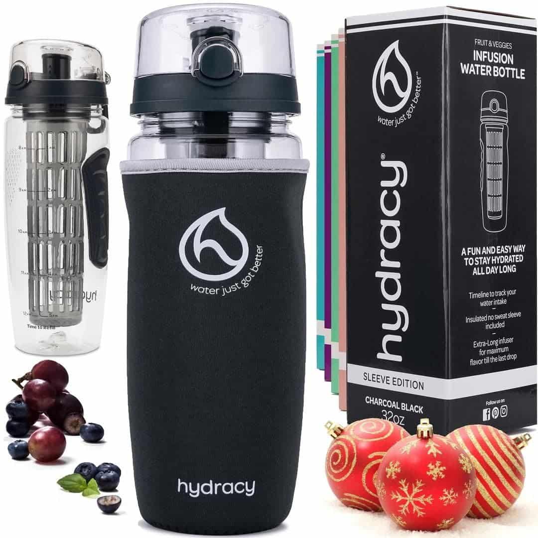 Hydracy Fruit Infuser Water Bottle - 1Litre Sport Bottle with Insulating Sleeve, Time Marker and Full Length Infusion Rod + 27 Fruit Infused Water Recipes eBook Gift -Your Healthy Hydration Made Easy