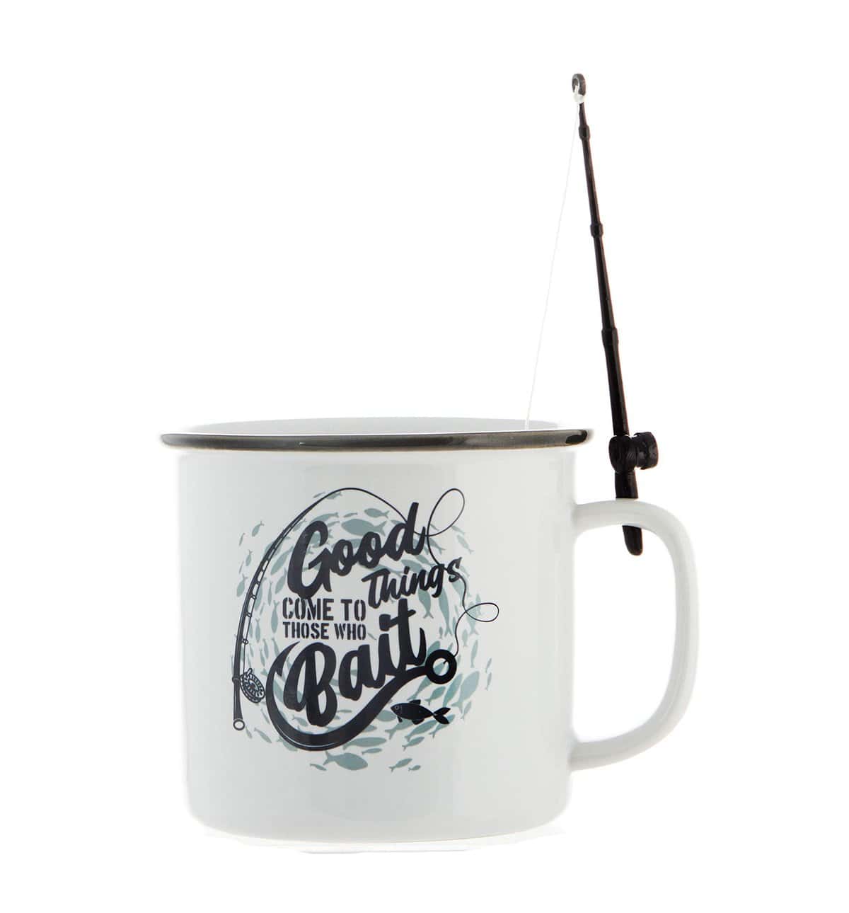 Boxer Gifts 'Good Things Come to Those Who Bait' Mug - Funny Fishing Gifts for Men On Birthday Or Christmas | Comes with a Joke Rod for Dunking Biscuits, White