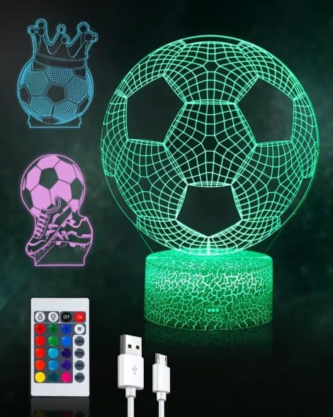 KALAHOL Football 3D Table Light (3 Designs), Football 3D Optical Illusion Lamp, Remote Control with 16 Colour Options, Ideal Gift.