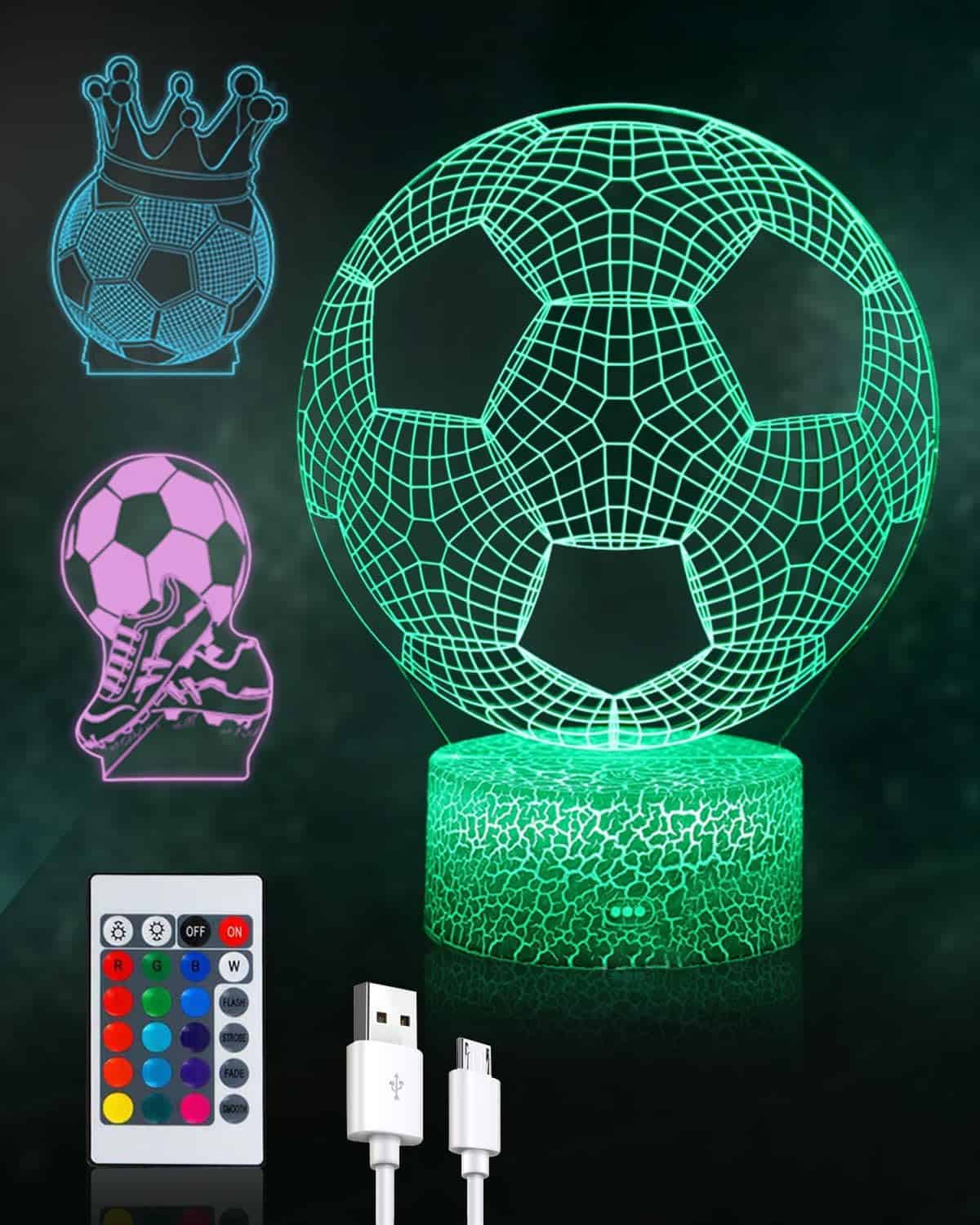 KALAHOL Football 3D Lamp (3 Patterns), Football 3D Illusion Lamp, 16 Colours Change with Remote Control, Football Night Light for Boys Girls, Holiday Birthday Christmas Gifts for Boys Girls Adults