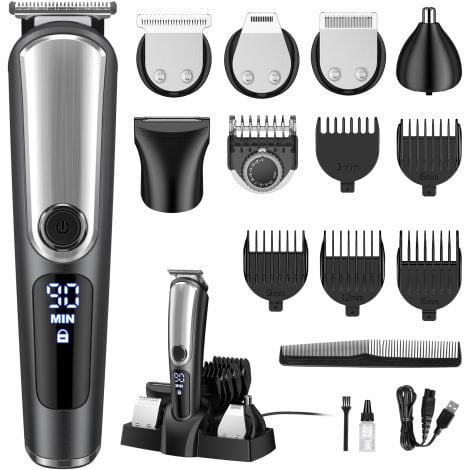 YIRISO Complete Grooming Kit for Men with Beard Trimmer, Hair Clippers, Nose Hair Trimmer, Precision Trimmer & Body Razor.