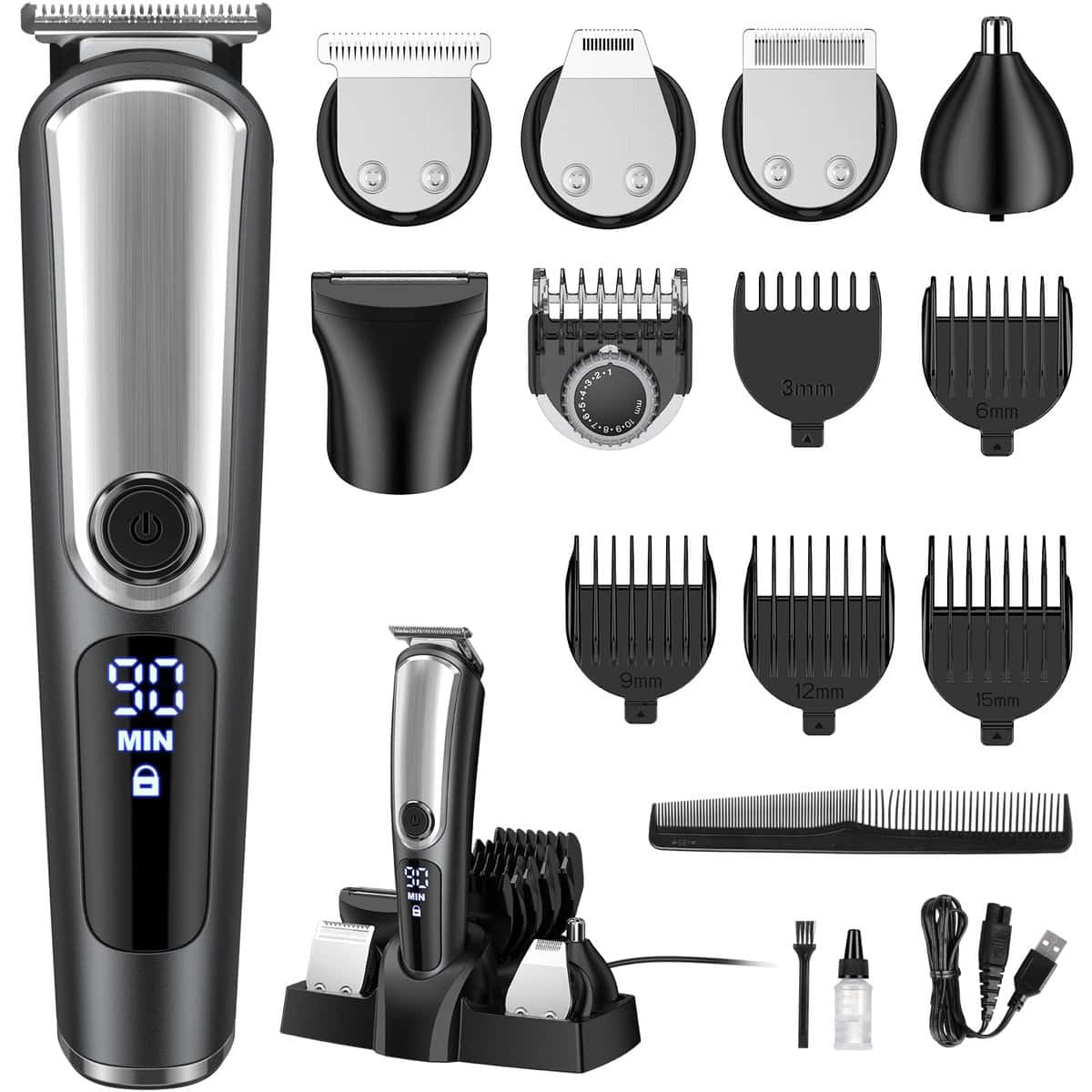 YIRISO All-in-One Trimmer for Men with Beard Trimmer, Hair Clippers, Nose Hair Trimmer, Precision Trimmer & Body Razor Groomer, Charging/Storage Dock, Waterproof Mens Grooming Kit, Gifts for Men